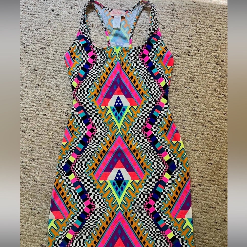 Y2K Mara Hoffman Psychedelic Stretchy Swim Mini Dress Size Medium
